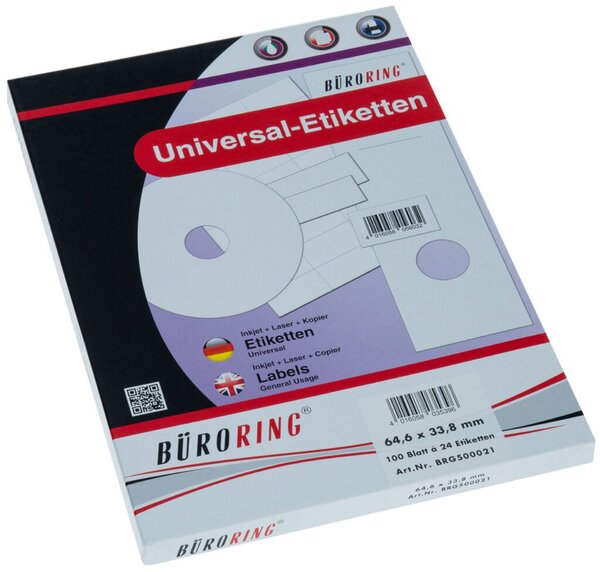Image Büroring Etiketten, A4, 64,6 x 33,8mm, 2400 Etiketten