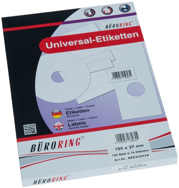 Image Büroring Etiketten, A4, 105 x 37mm, 1600 Etiketten