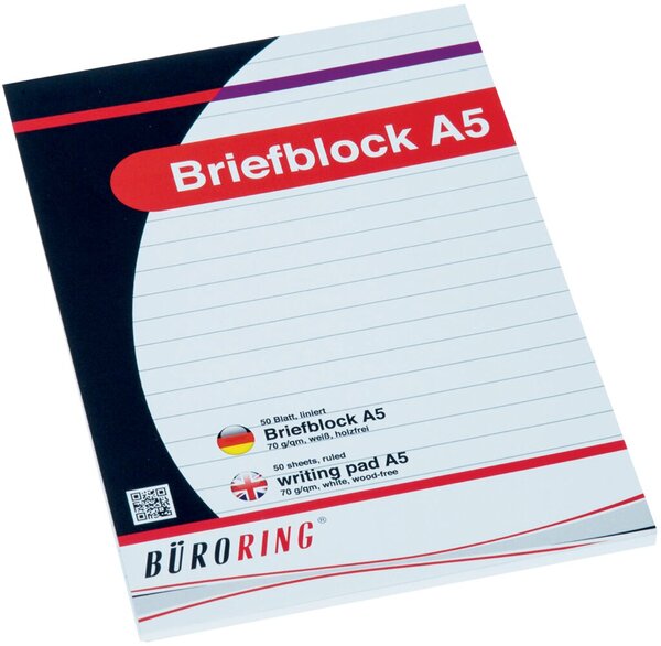 Image BüroRing Briefblock A5/50 Blatt liniert, holzfrei, weiß