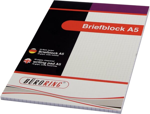 Image Büroring Briefblock A5/50 Blatt kariert, holzfrei, weiß