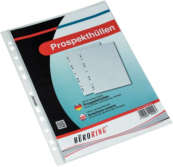 Image Büroring Prospekthülle, A4, 80my, PP-Folie, glasklar, oben+links offen