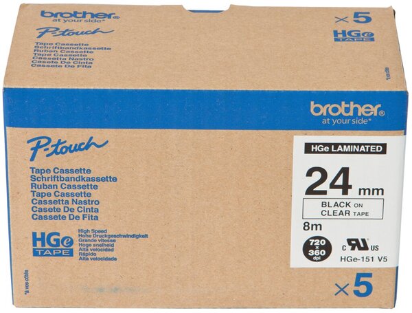 Image Farbb, Ptouch,24mm/8m, farblos/schwarz laminiert, Multipack (5 Stk/Pack)
