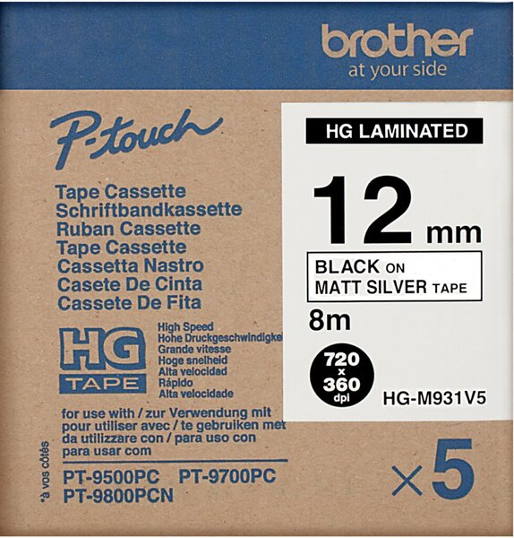 Image Schriftbandkassette, P-touch, 12mm, Multipack, schwarz auf silbermatt,