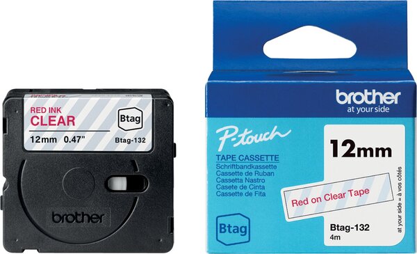 Image brother Schriftband Btag Btag-132 BTAG132, 12 mm rot auf transparent