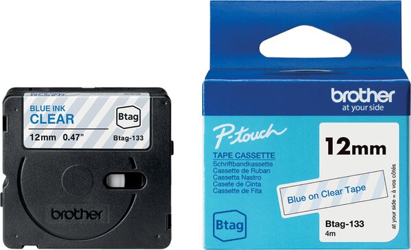 Image brother Schriftband Btag Btag-133 BTAG133, 12 mm blau auf transparent