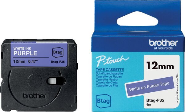 Image brother Schriftband Btag Btag-F35 BTAGF35, 12 mm weiß auf lila
