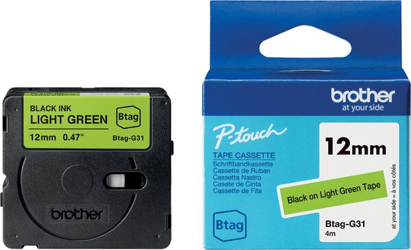 Image brother Schriftband Btag Btag-G31 BTAGG31, 12 mm schwarz auf grün