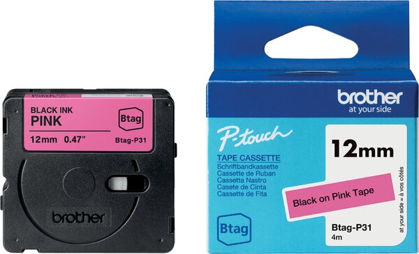 Image brother Schriftband Btag Btag-P31 BTAGP31, 12 mm schwarz auf pink