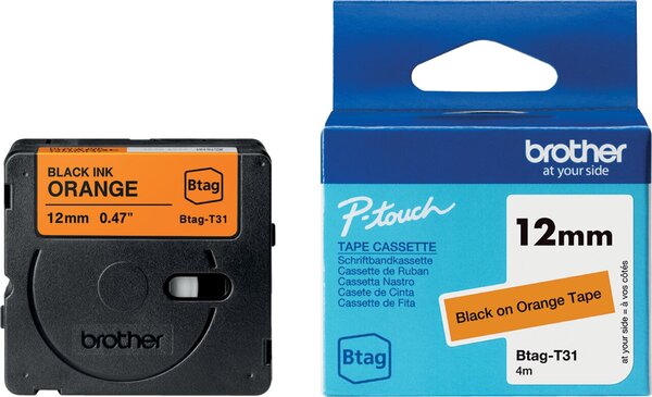 Image brother Schriftband Btag Btag-T31 BTAGT31, 12 mm schwarz auf orange