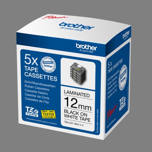 Image BROTHER TZE231M5 Ruban 12mm Noir/Bl lami