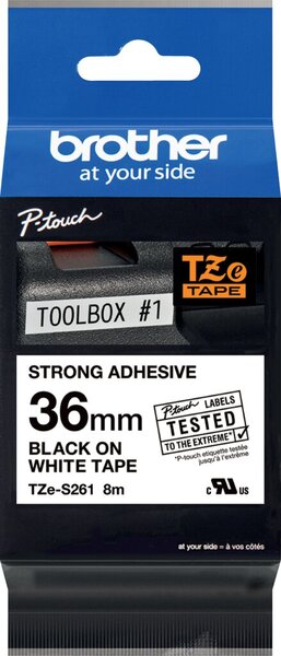 Image Farbb. P-Touch, 36mm/8m,weiß/schwarz extra-stark-klebend,laminiert