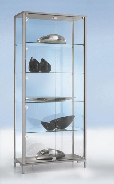 Image Standvitrine 1000 Dekor Silber mit vollverglastem Vitrinenteil