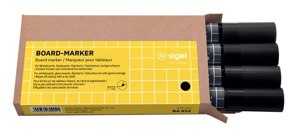 Image Board-Marker, 2-3 mm, Rundspitze, schwarz, abwischbar, Etui mit 4