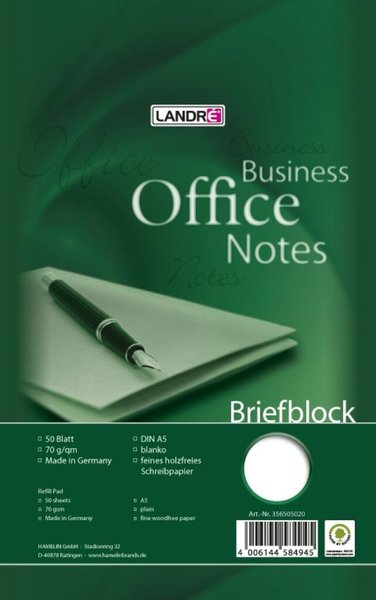 Image Briefblock Office A5/50 Bl., blanko, Lineatur 20, 70 g/qm