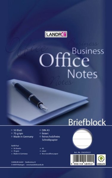 Image Briefblock Office A5/50 Bl., liniert, Lineatur 21, 70 g/qm