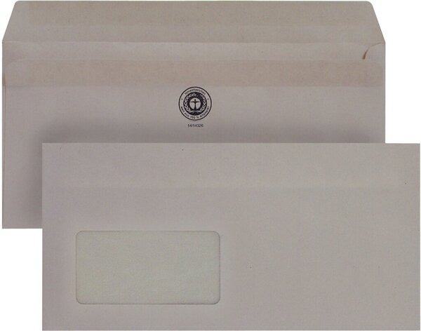 Image Briefumschlag, DIN Lang, mit Fenster Selbstklebend, Recycling, grau, 75g