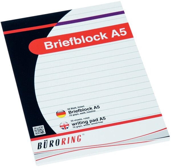 Image BüroRing Briefblock A5/50 Blatt liniert, holzfrei, weiß