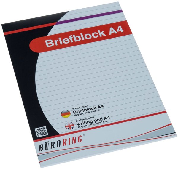 Image Büroring Briefblock A4/50 Blatt liniert, holzfrei, weiß, 70 g/qm