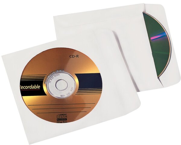 Image Büroring CD Hülle, Selbstklebend, weiß, 124 x 124mm mit Fenster, 90g