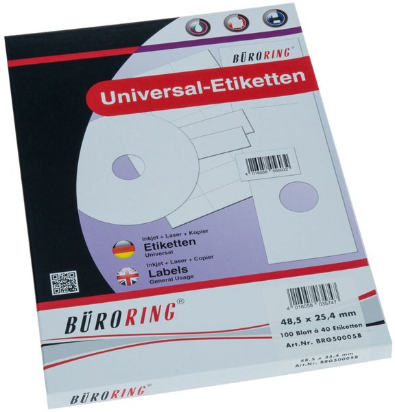 Image Büroring Etiketten, A4, 48,5 x 25,4mm, 4000 Etiketten