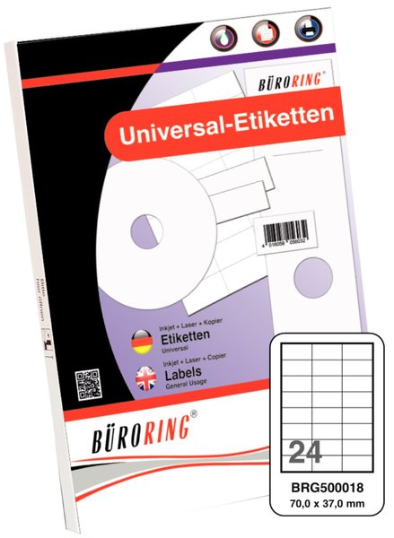 Image Büroring Etiketten, A4, 70 x 37mm, 2400 Etiketten