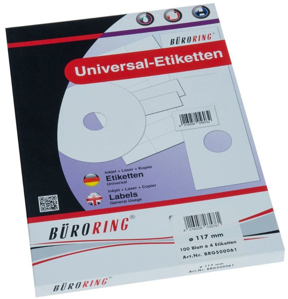 Image Büroring Etiketten, A4, CD Etiketten 117mm, weiß