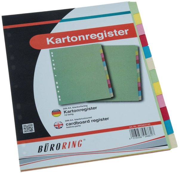 Image Büroring Karton Register A4 12-tlg. 5-farbig, 175g/qm