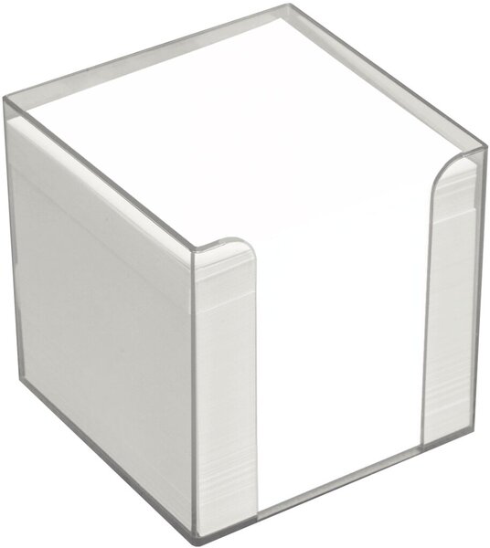 Image Büroring Zettelbox transparent Kunststoff, 9x9x9cm, weißes Papier