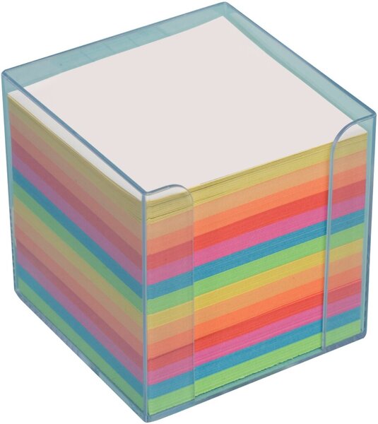 Image Büroring Zettelbox transparent Kunststoff, 9x9x9cm, farbiges Papier
