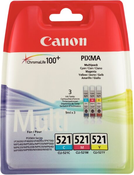 Image CANON CLI 521 Multipack 3er Pack Gelb, Cyan, Magenta Tintenbehälter