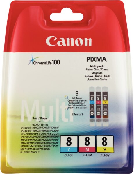 Image CANON CLI 8 Multipack 3er Pack Gelb, Cyan, Magenta Tintenbehälter