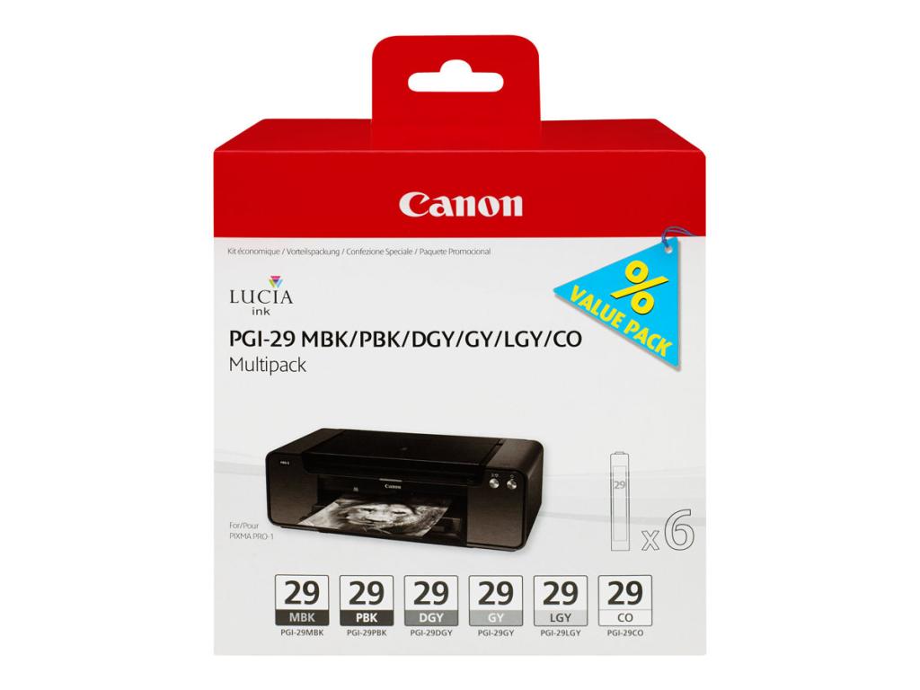 Image CANON PGI 29 MBK/PBK/DGY/GY/LGY/CO Multipack 6er Pack Grau, Hellgrau, Dunkelgra