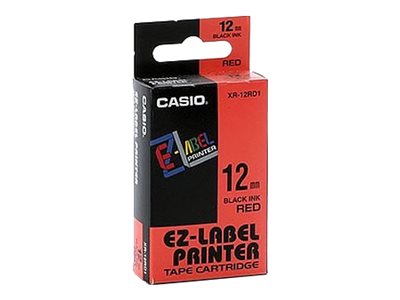 Image CASIO XR-12RD1 - Selbstklebende Etiketten - schwarz auf rot - Rolle (1,2 cm x 8