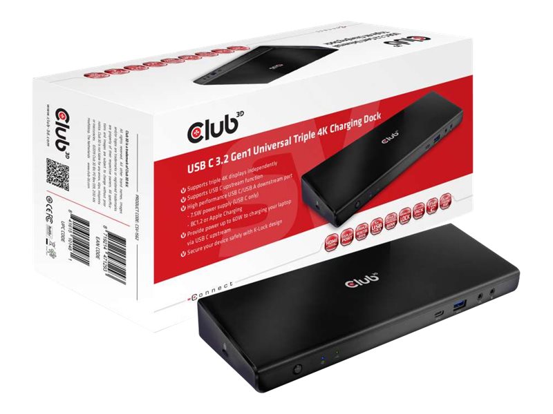 Image CLUB3D Club 3D USB Typ C Gen1 Universelle Triple 4K Docking Station mit Ladefun