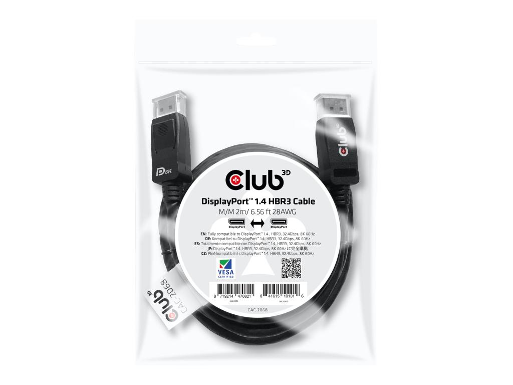 Image CLUB3D DisplayPort-Kabel 1.4 HBR3 32,4Gb/s   2m 8K60Hz St/St Polybeutel