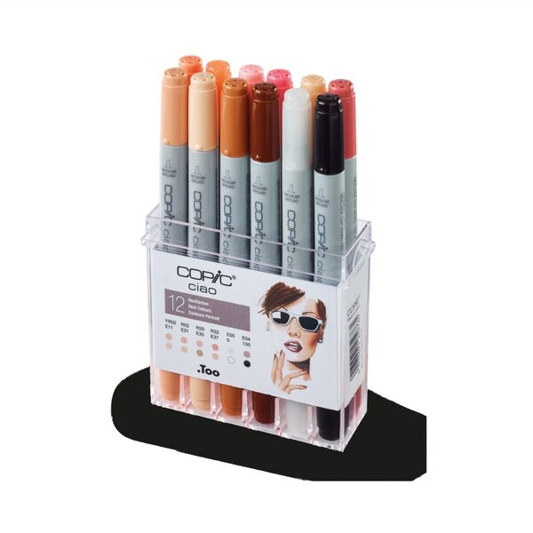 Image COPIC Hobbymarker ciao, 12er Set Hautfarben Tinte auf Alkoholbasis, schnell tro