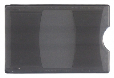 Image Kartenhalter / Cardholder / Namensschild,passend für 1 Karte, in Taschenformat, mit großer Ausschiebevorrichtung, aus Polykarbonat, Farbe: transparent rauch - 100 Stück