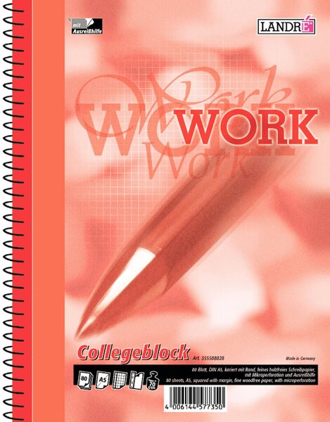 Image Collegeblock Work A5 kariert 80 Blatt Rand links, 70g/qm, holzfrei