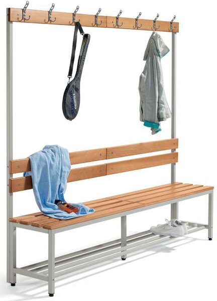 Image Sitz- und Garderobenbank,1850x2000x395 Holzleisten, Stahlgestell,