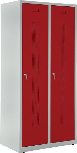 Image Garderobenspind, Zylinderschloss, Korpus lichtgrau, Türen rubinrot,