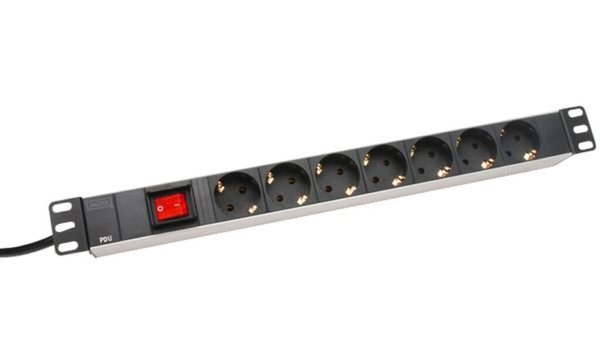 Image DIGITUS 19Zoll Steckdosenleiste 7fach mit Ein/Aus Schalter schwarz 16A 4000W Al
