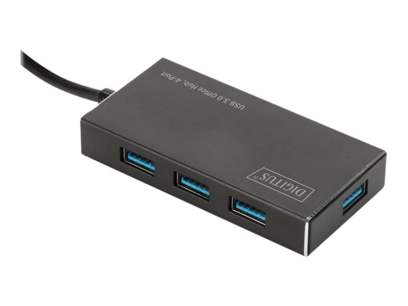 Image DIGITUS 4-Port-USB-Hub 4xUSB3.0 Alu schw.matt +NT +Kabel