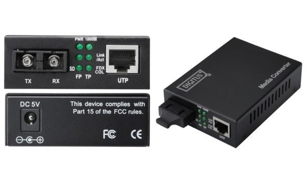 Image DIGITUS Gigabit Ethernet Konverter 10/100/1000Base-TX zu 1000Base-LX wandelt dr
