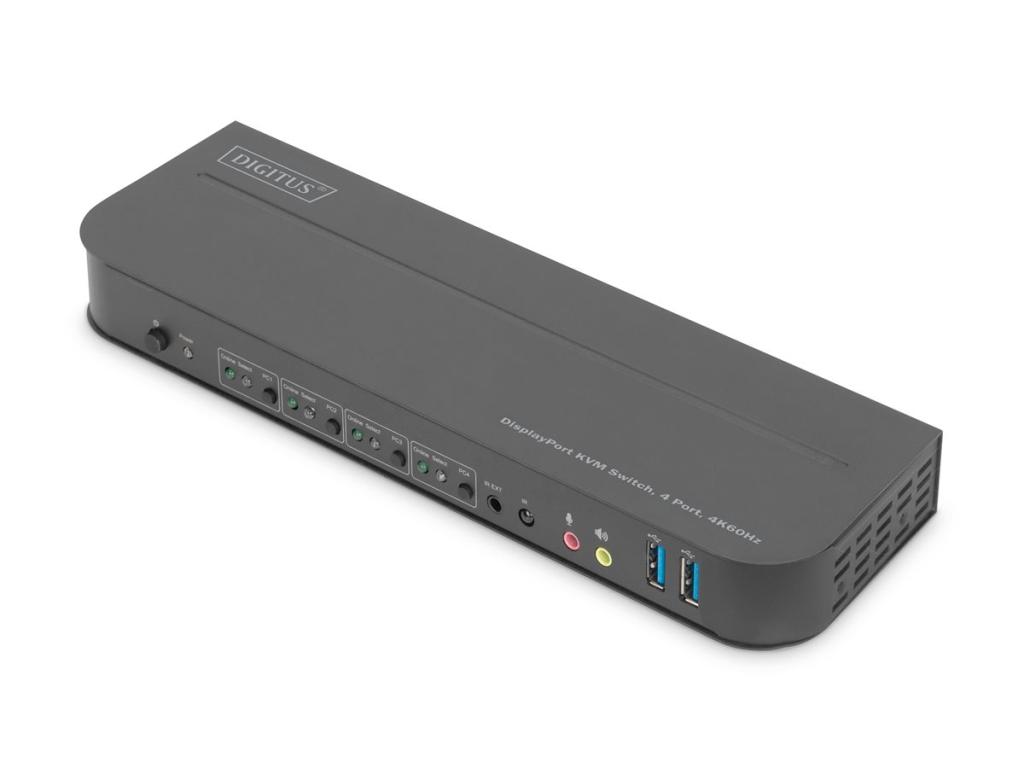 Image DIGITUS KVM Switch 4-Port, 4K60Hz, 4x DP in, 1x DP/HDMI out