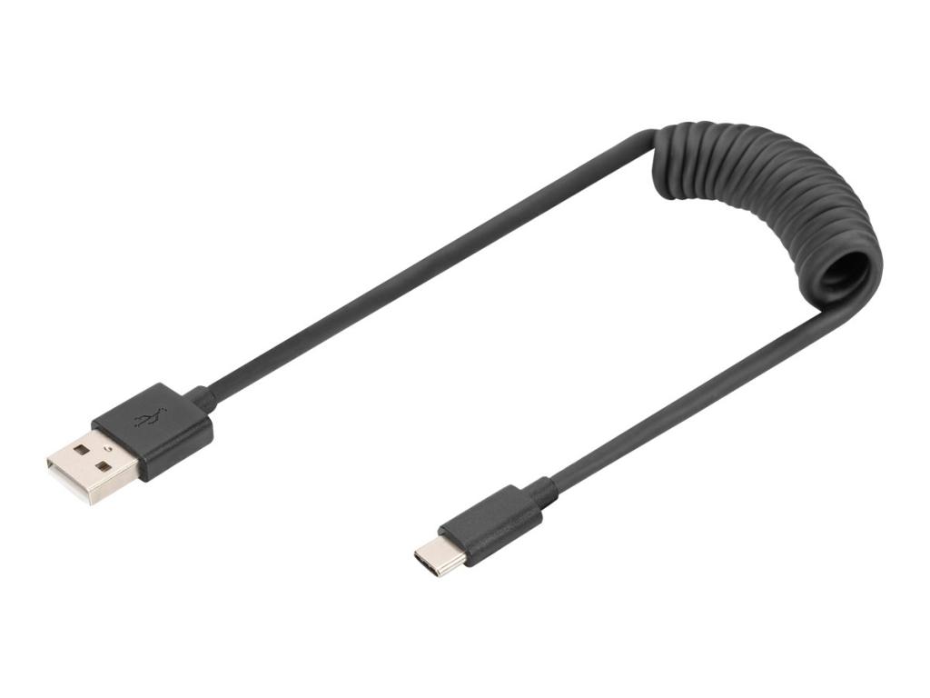 Image DIGITUS USB Type A to USB Type C Spring cable TPE USB 2.0 PD60W Max 1m