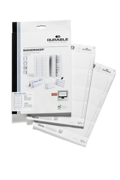 Image DURABLE - Namensbadge-Karten - weiß - 60 x 90 mm - 150 g/m2 - 160 Karte(n) (20 