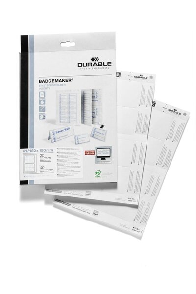 Image DURABLE - Two-sided name badge cards - weiß - 122 x 150 mm - 150 g/m2 - 40 Kart