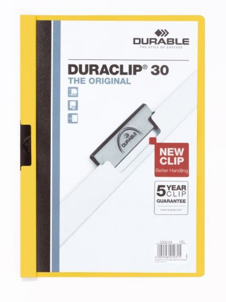 Image DURABLE Klemmhefter DURACLIP ORIGINAL 30, DIN A4, gelb transparenter Vorderdeck