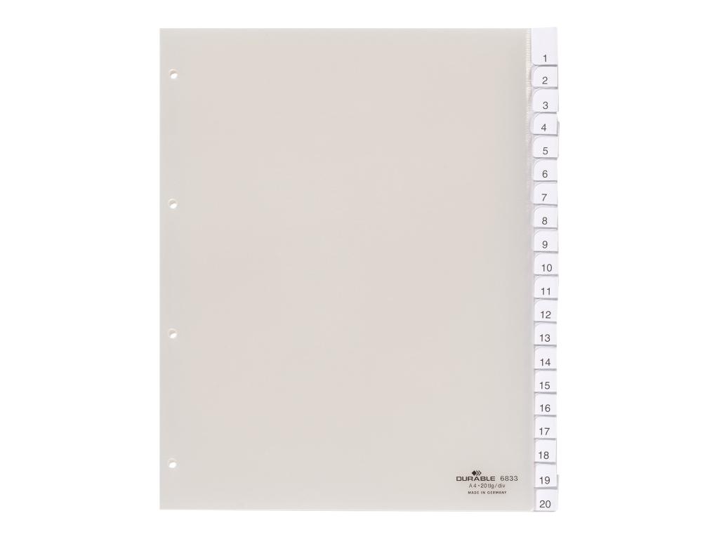 Image DURABLE Kunststoff-Register, A4, 20-teilig, transparent aus Hartfolie, überbrei
