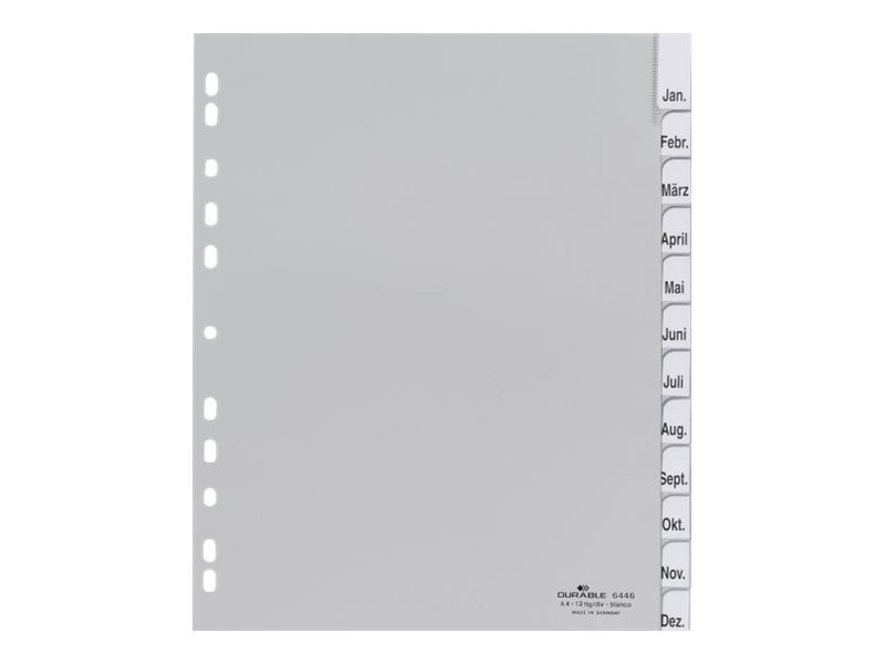 Image DURABLE Kunststoff-Register, A4, PP, 12-teilig, grau überbreit, mit umschweißte